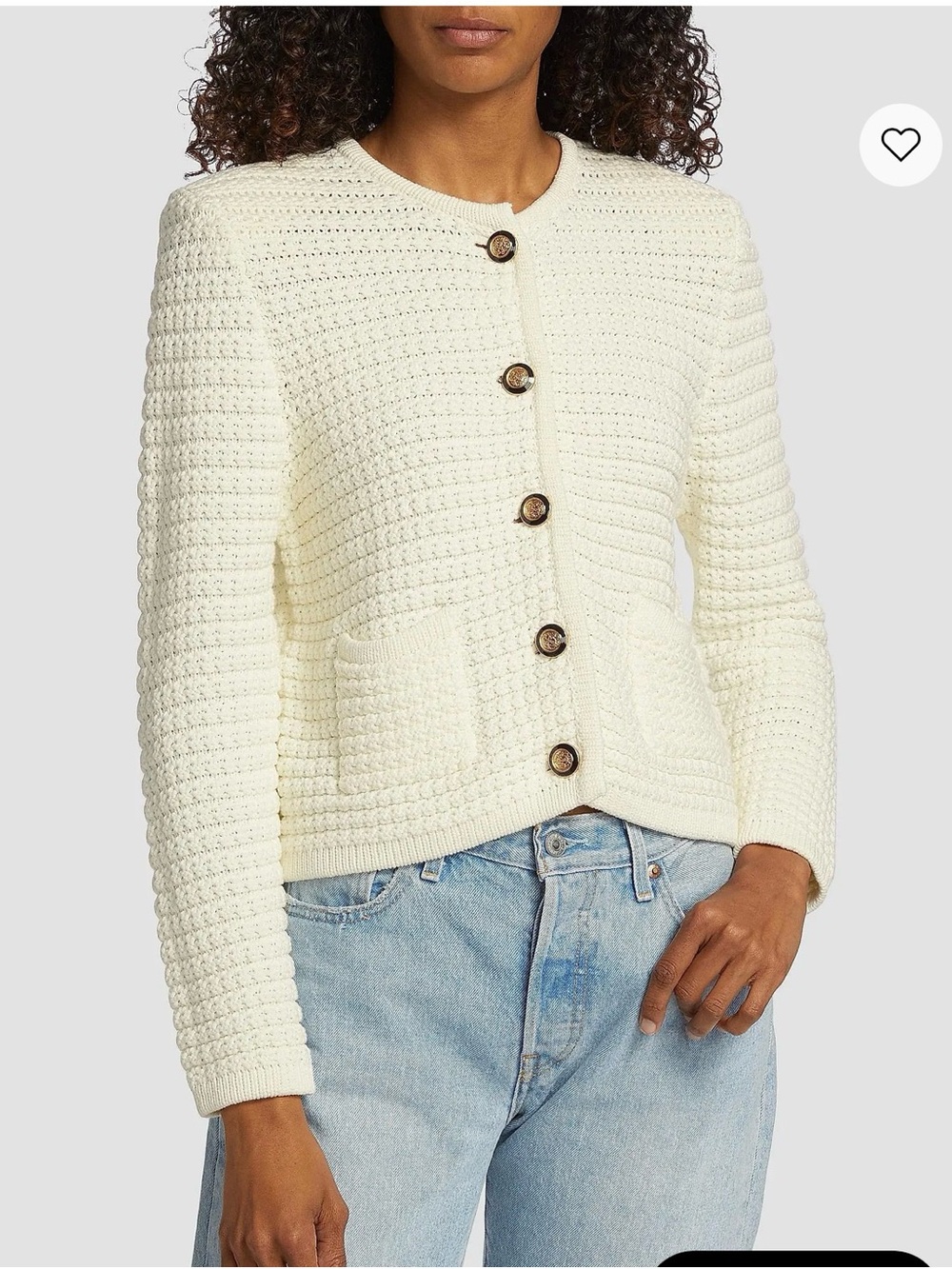 ba&sh Cream Textured Knit Button-Front Cardigan
